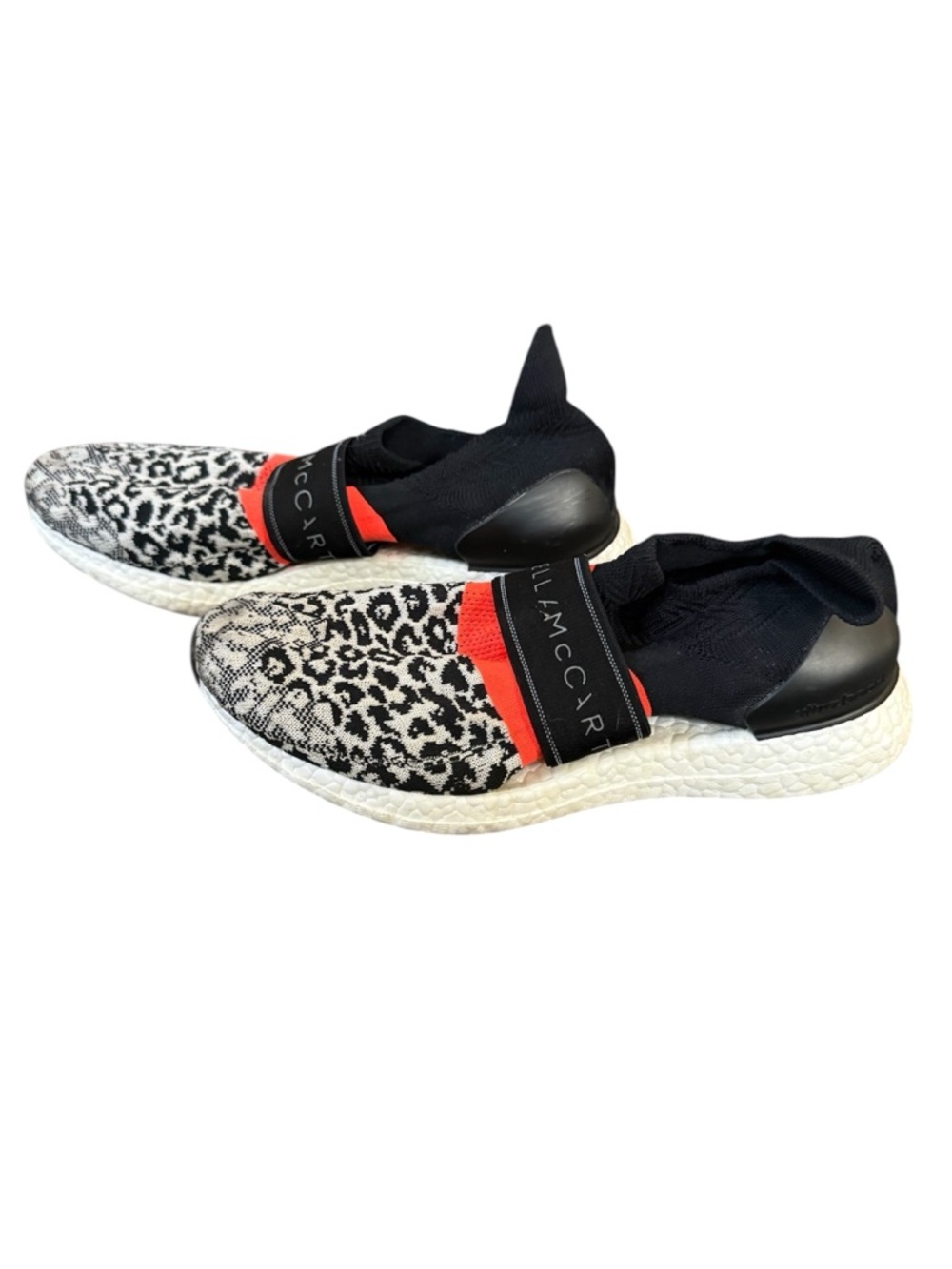 Stella McCartney X Adidas Black & Orange Leopard Knit Slip-On Sneakers - Picture 4 of 10